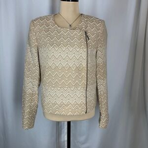 1.STATE Beige Embroidered‎ Zip Front Jacket Women's Size L Cotton Blend